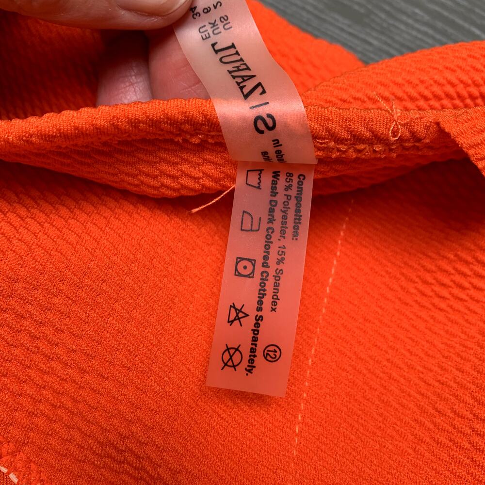 Zaful High Waisted Scalloped One Shoulder Bikini Set - Bright Orange Size 2 - Picture 9 of 11